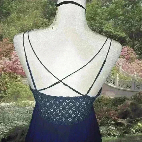 Y2k 90s Navy Blue Free People Fairy Mini Dress Size Small - Picture 5 of 9